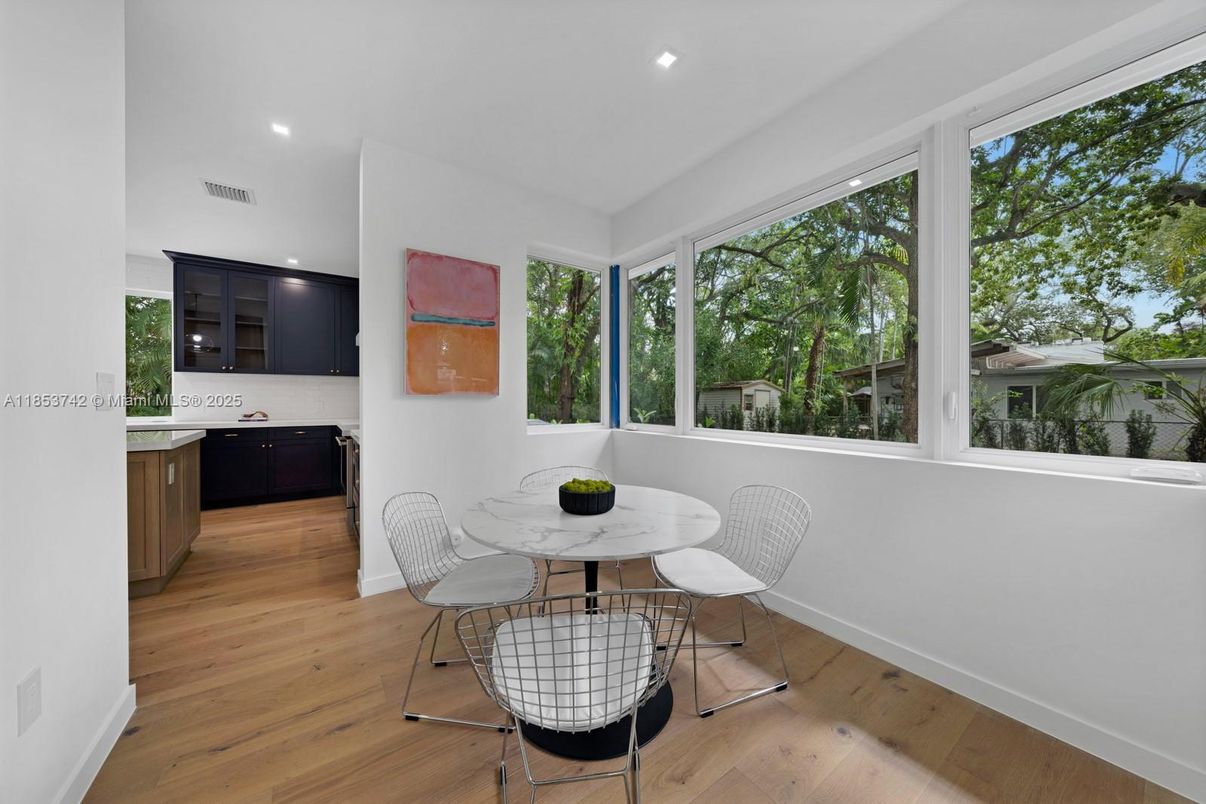 Dining room, Interior, Recessed Lighting, Wood Texture Flooring