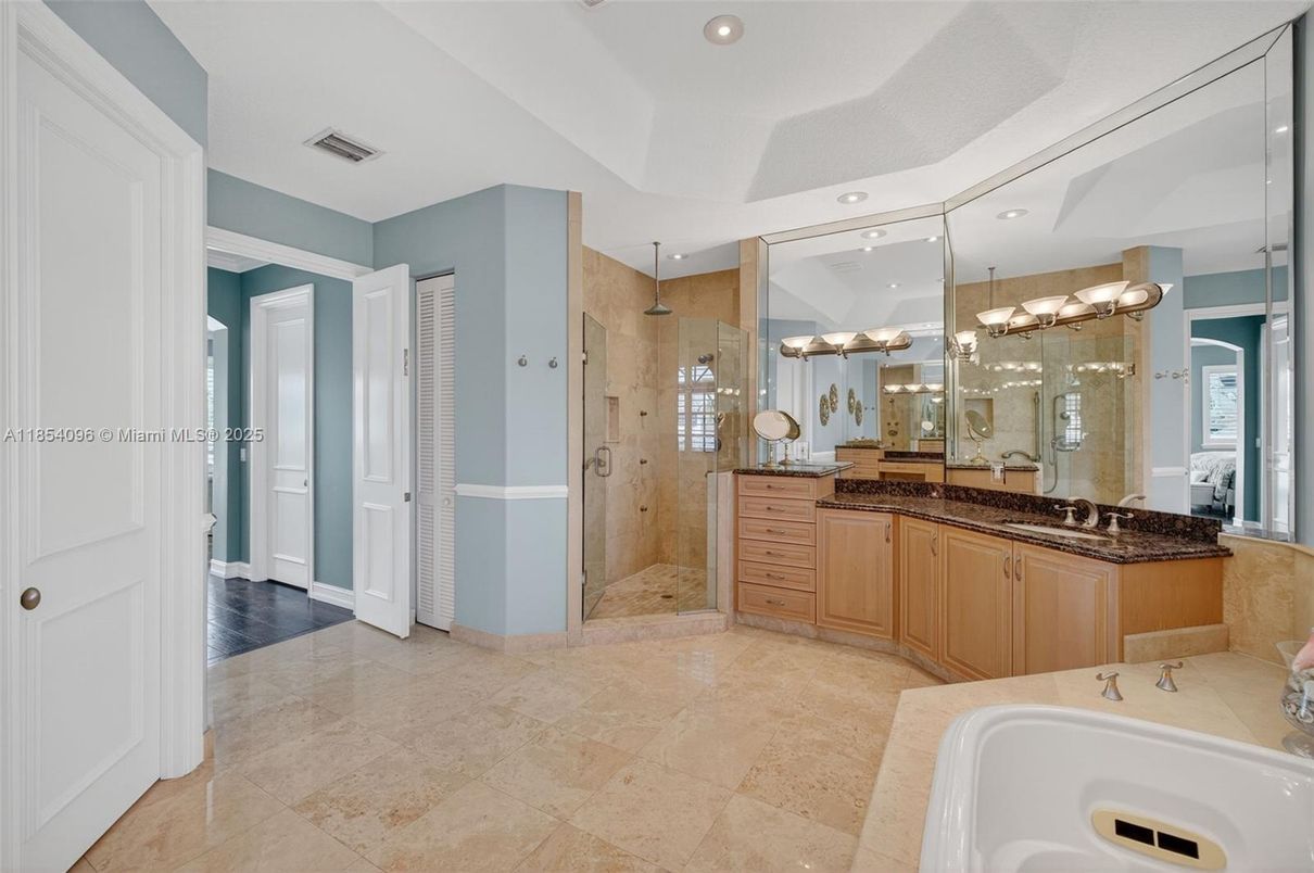 Bathroom, Dual Sink Vanities, Glass Shower, Interior, Recessed Lighting