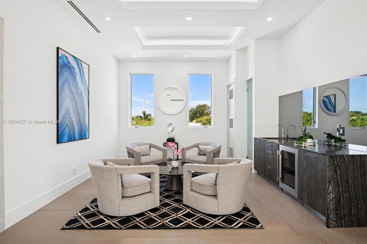 Dining room, Interior, Recessed Lighting, Wood Texture Flooring