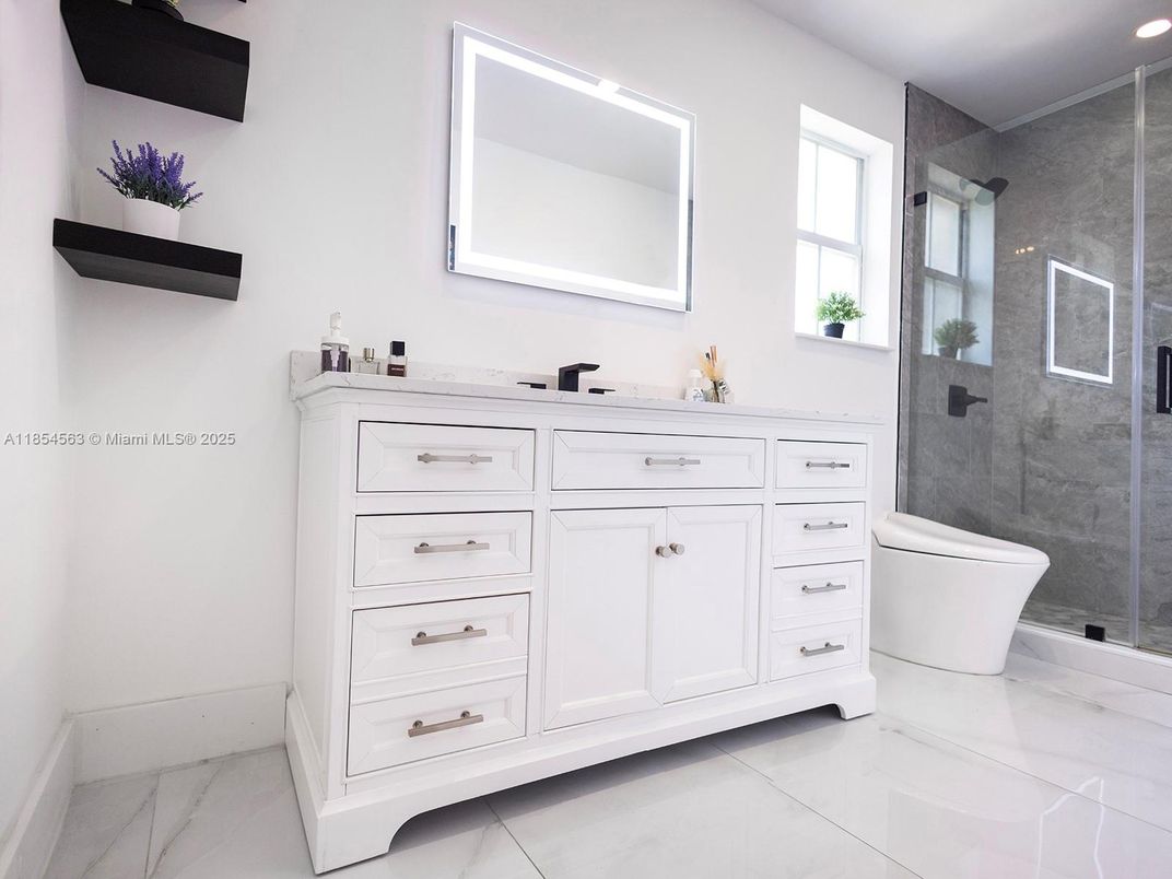 Bathroom, Glass Shower, Interior, Marble, Recessed Lighting