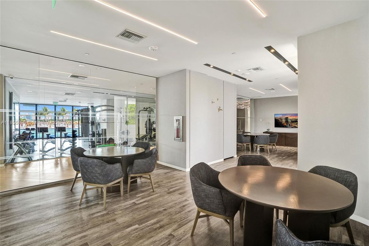 Dining room, Interior, Recessed Lighting, Wood Texture Flooring