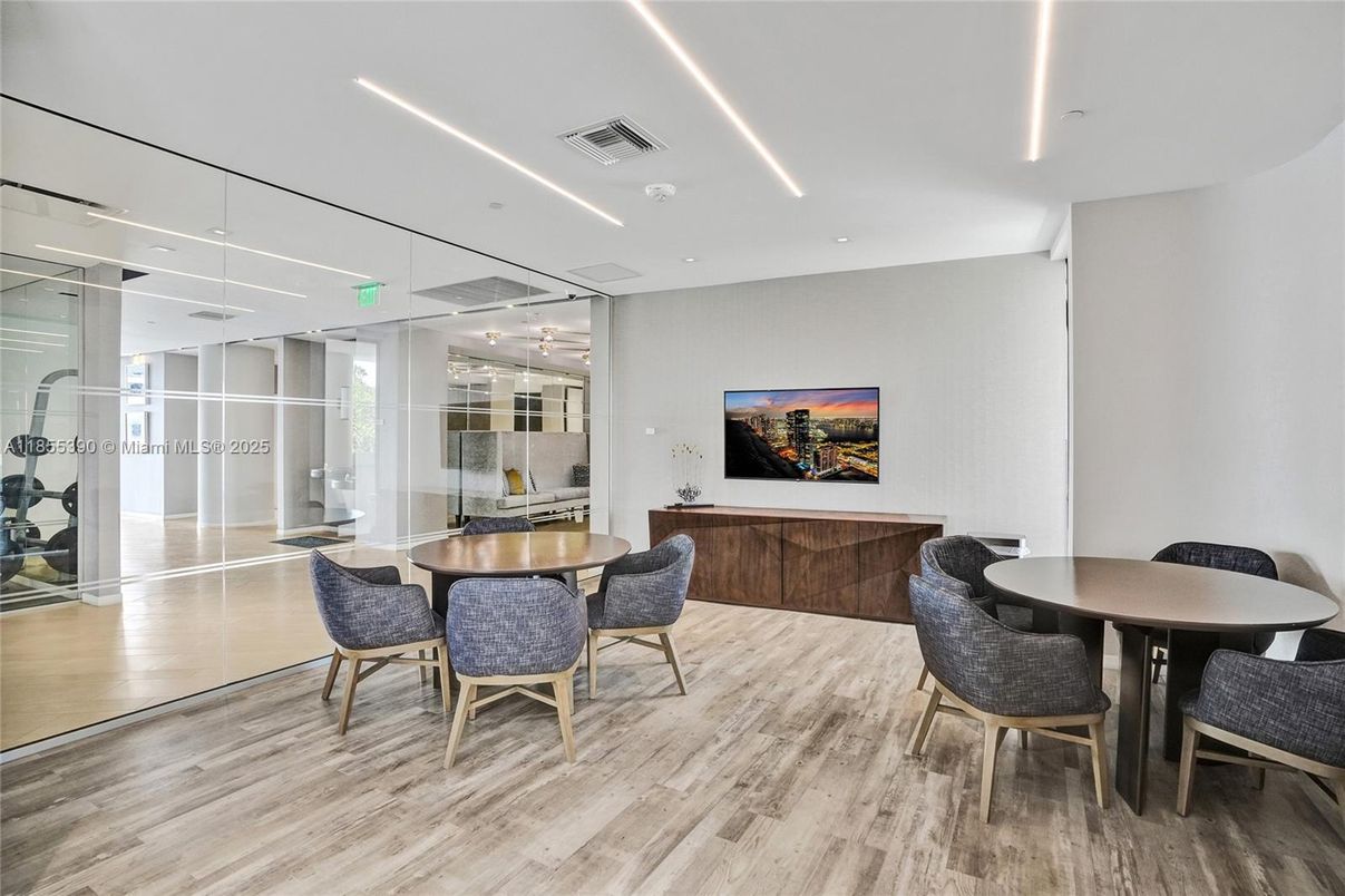 Dining room, Interior, Recessed Lighting, Wood Texture Flooring