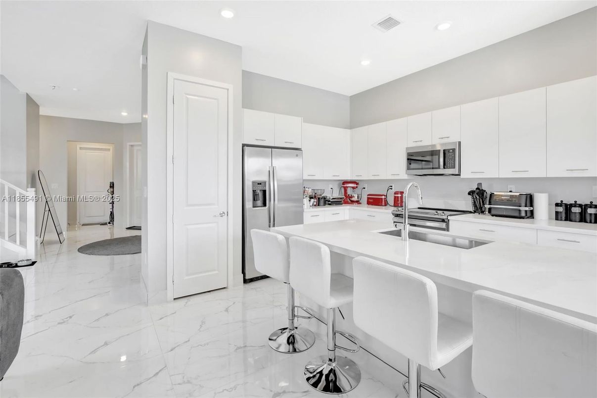 Interior, Kitchen, Marble, Recessed Lighting, Stainless Steel Appliances