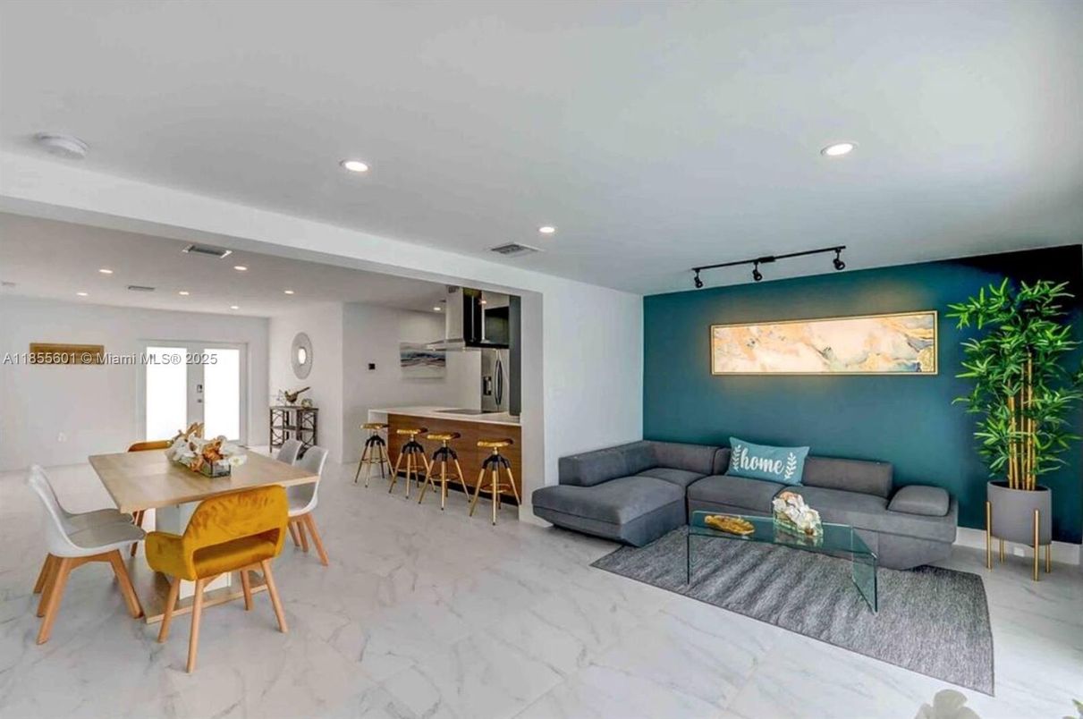 Dining room, Interior, Kitchen, Living room, Marble, Recessed Lighting