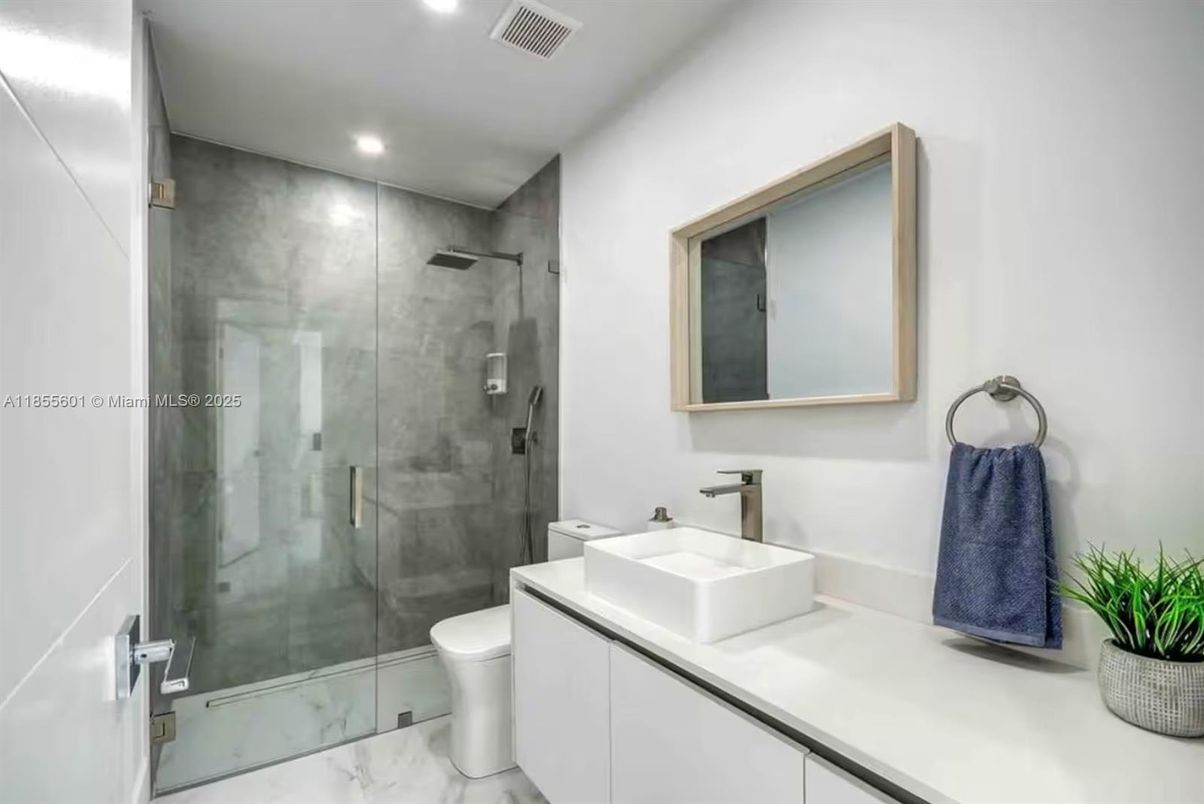 Bathroom, Glass Shower, Interior, Marble, Recessed Lighting