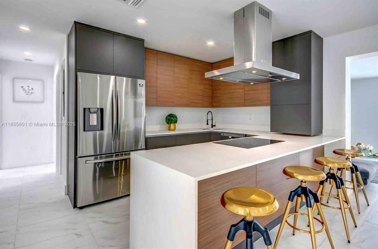 Interior, Kitchen, Marble, Recessed Lighting, Stainless Steel Appliances