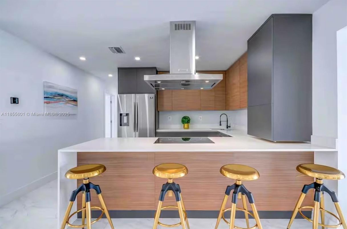 Interior, Kitchen, Marble, Recessed Lighting, Stainless Steel Appliances