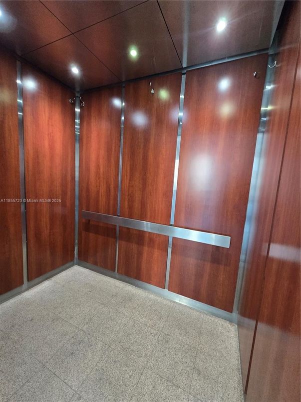 Elevator, Empty room, Interior, Recessed Lighting, Wooden Walls