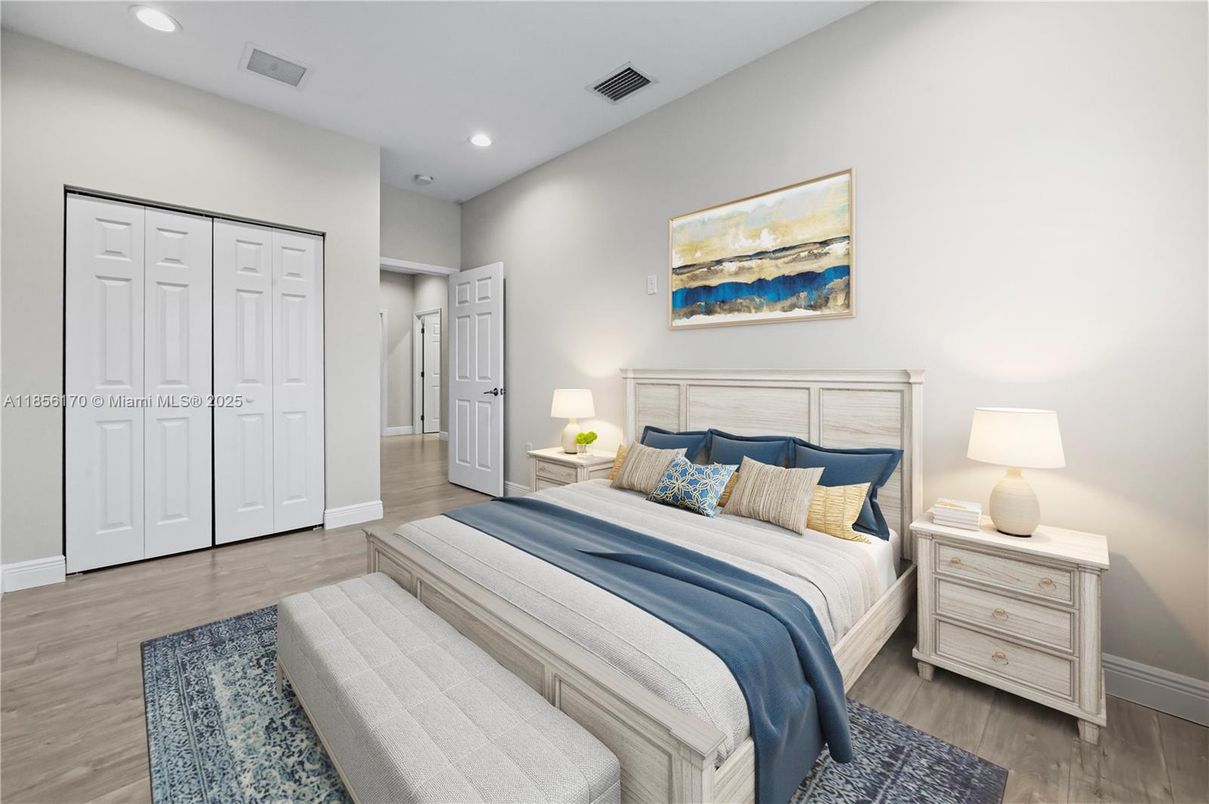 Bedroom, Interior, Recessed Lighting, Wood Texture Flooring