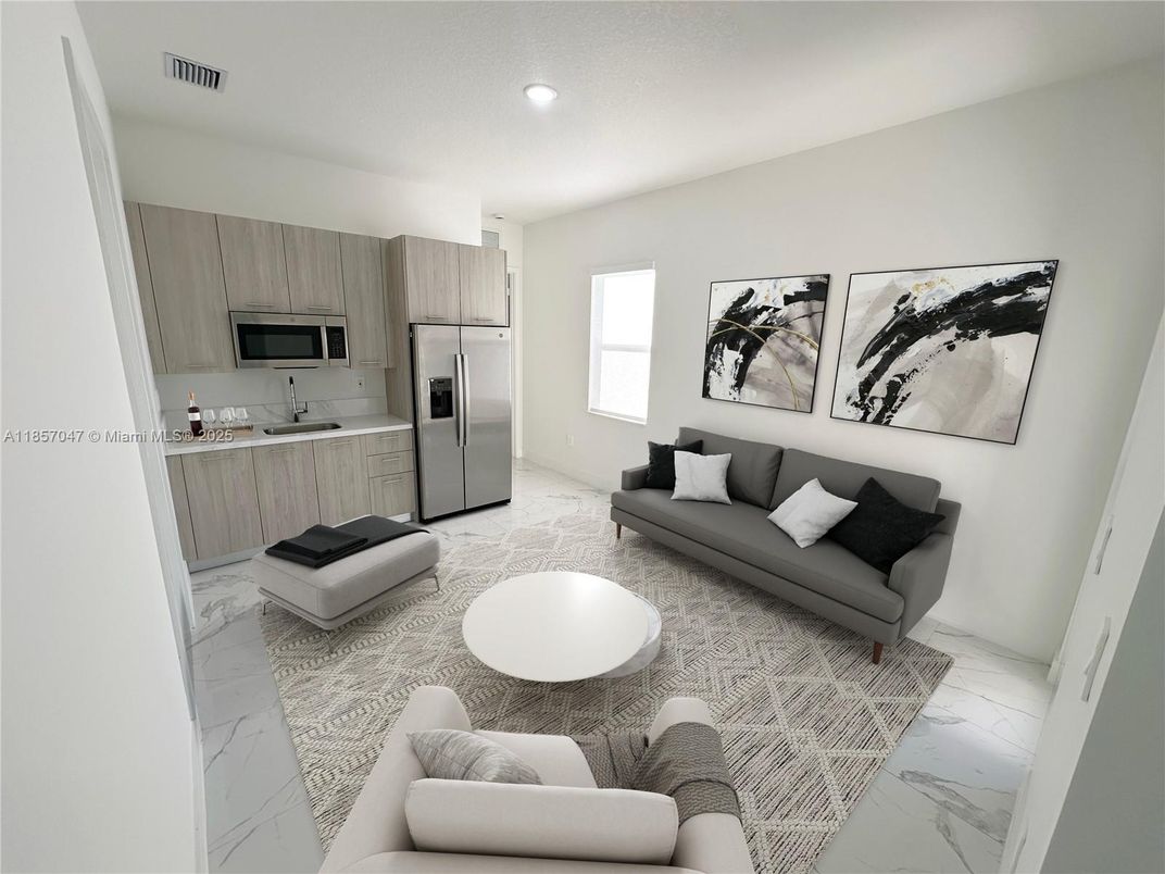 Interior, Kitchen, Living room, Marble, Recessed Lighting, Stainless Steel Appliances