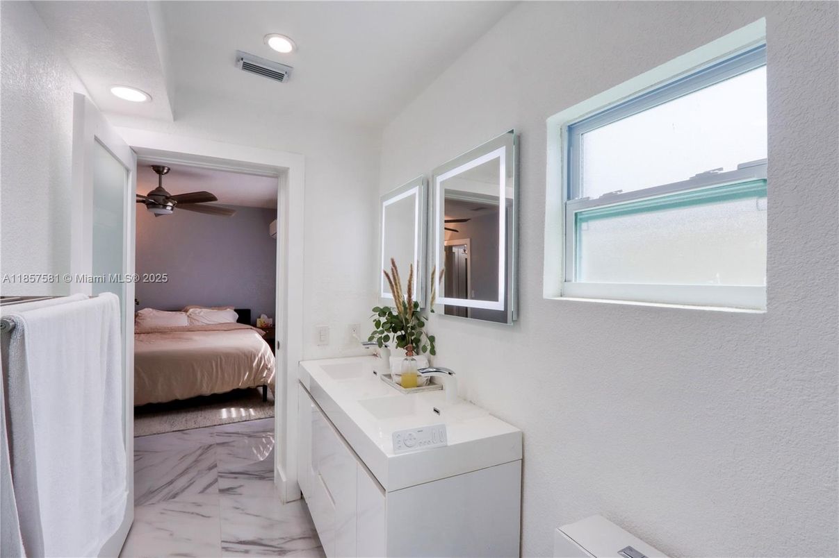 Bathroom, Bedroom, Dual Sink Vanities, Interior, Marble, Recessed Lighting