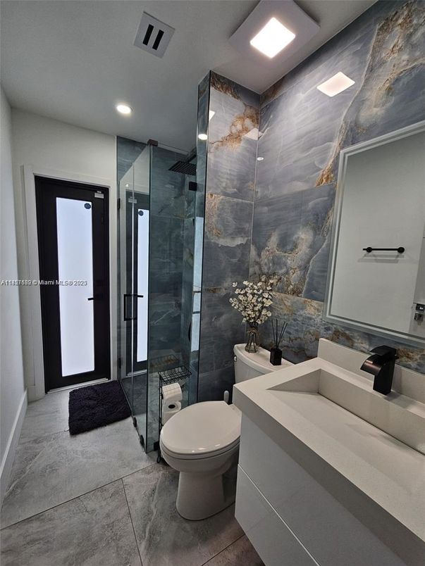 Bathroom, Glass Shower, Interior, Recessed Lighting