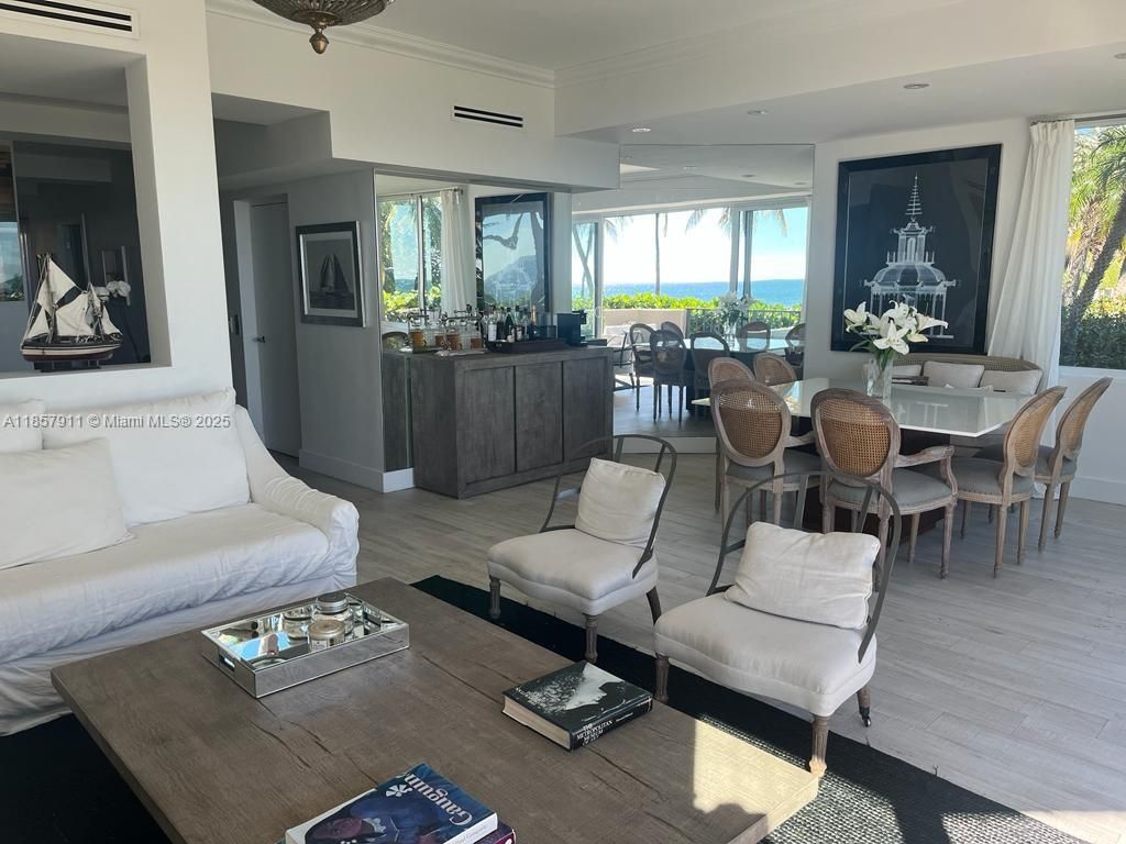 Dining room, Interior, Living room, Recessed Lighting, Water, Wood Texture Flooring