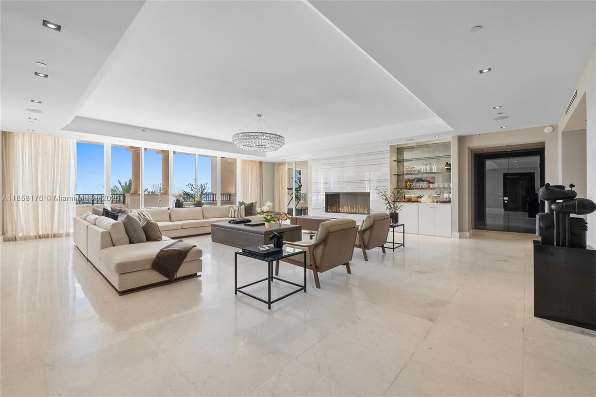 Chandelier, Fireplace, Interior, Living room, Recessed Lighting