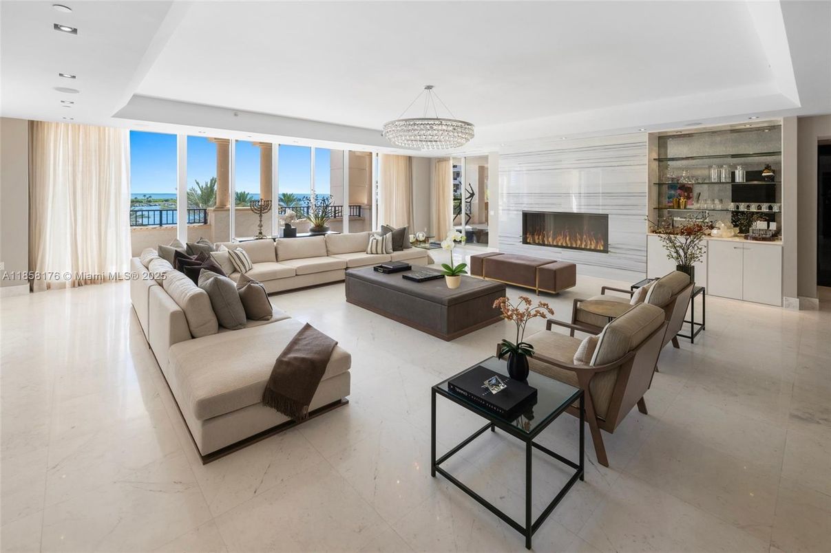 Chandelier, Fireplace, Interior, Living room, Recessed Lighting, Water