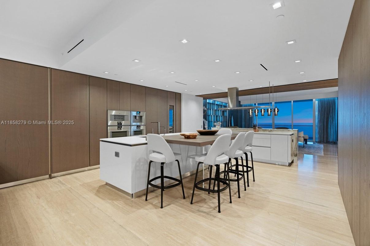 Interior, Kitchen, Pendant Lights, Recessed Lighting, Stainless Steel Appliances, Water, Wood Texture Flooring