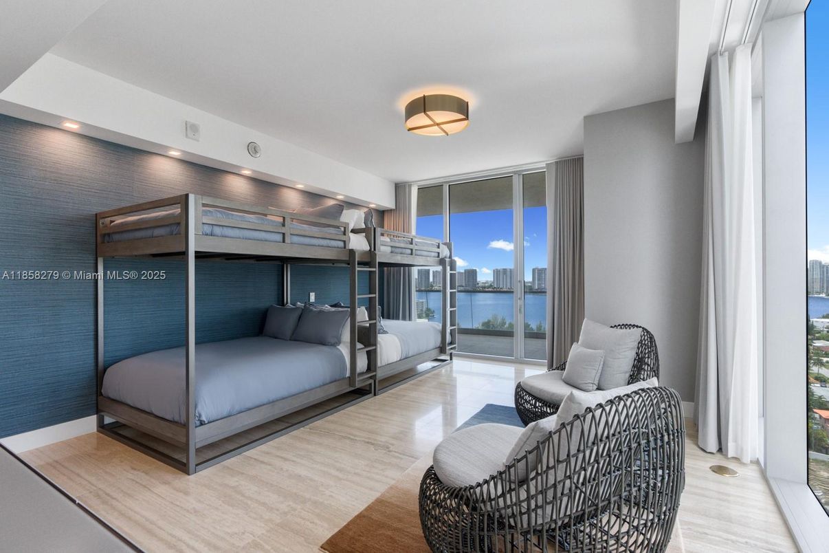 Bedroom, Interior, Recessed Lighting, Water, Wood Texture Flooring
