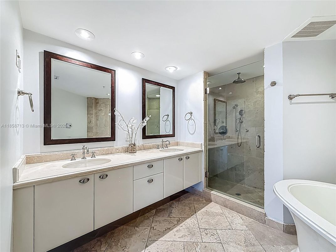 Bathroom, Dual Sink Vanities, Free Standing Baths, Glass Shower, Interior, Recessed Lighting