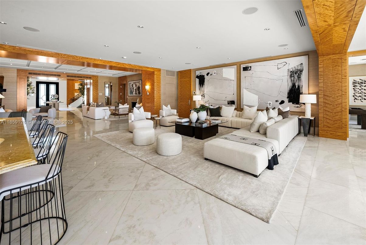 Interior, Living room, Marble, Recessed Lighting, Wooden Walls