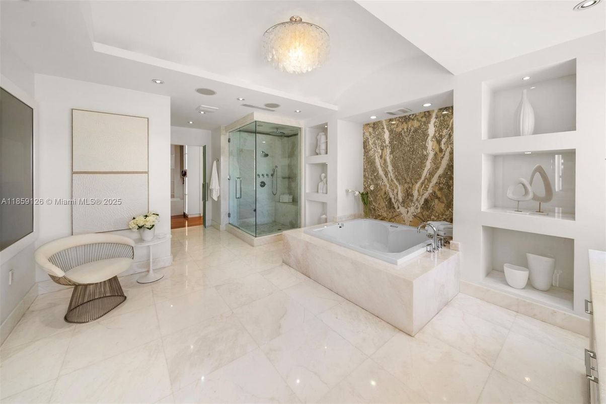 Bathroom, Glass Shower, Interior, Marble, Recessed Lighting
