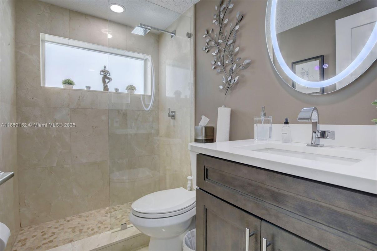 Bathroom, Glass Shower, Interior, Recessed Lighting