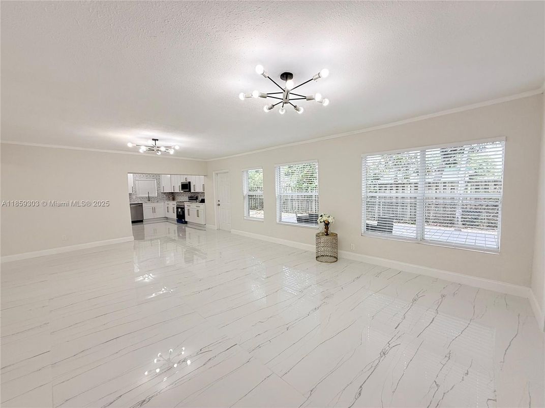 Empty room, Interior, Kitchen, Marble, Pendant Lights, Stainless Steel Appliances