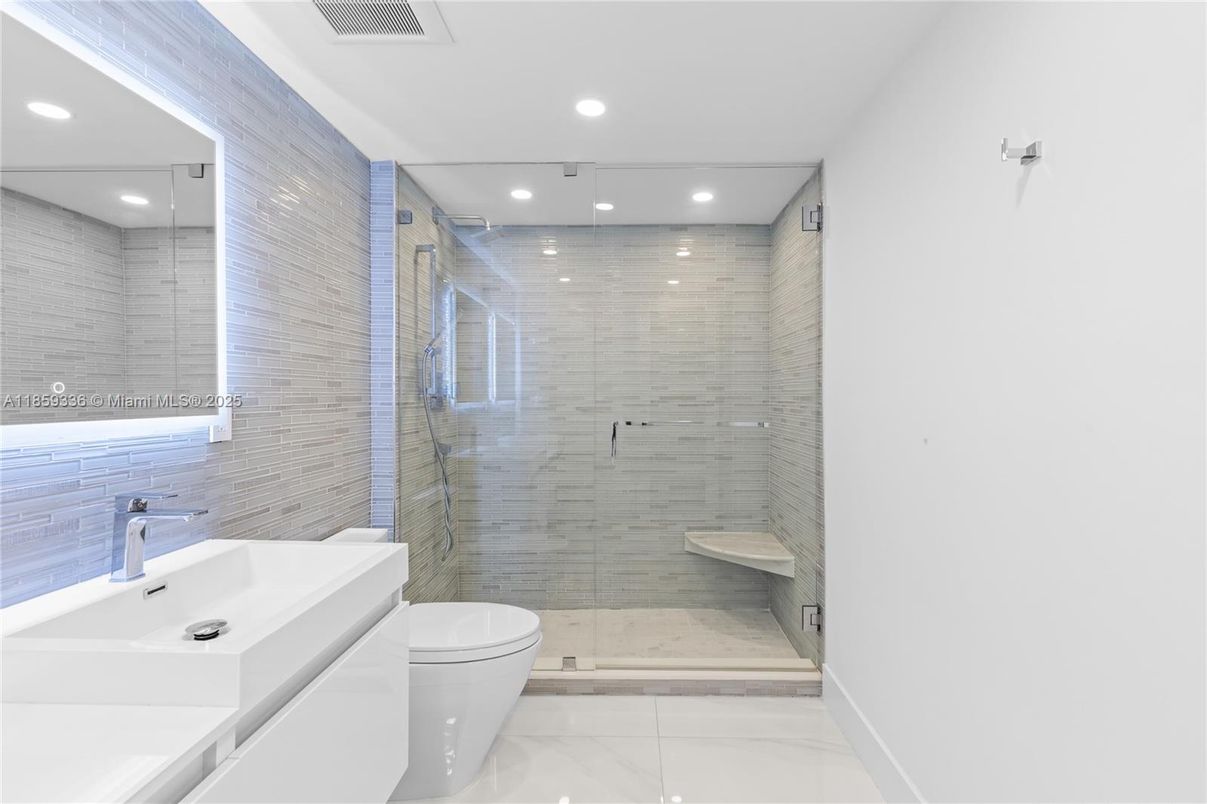 Bathroom, Glass Shower, Interior, Marble, Recessed Lighting