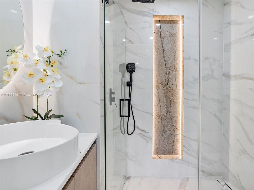Bathroom, Glass Shower, Interior, Marble Walls