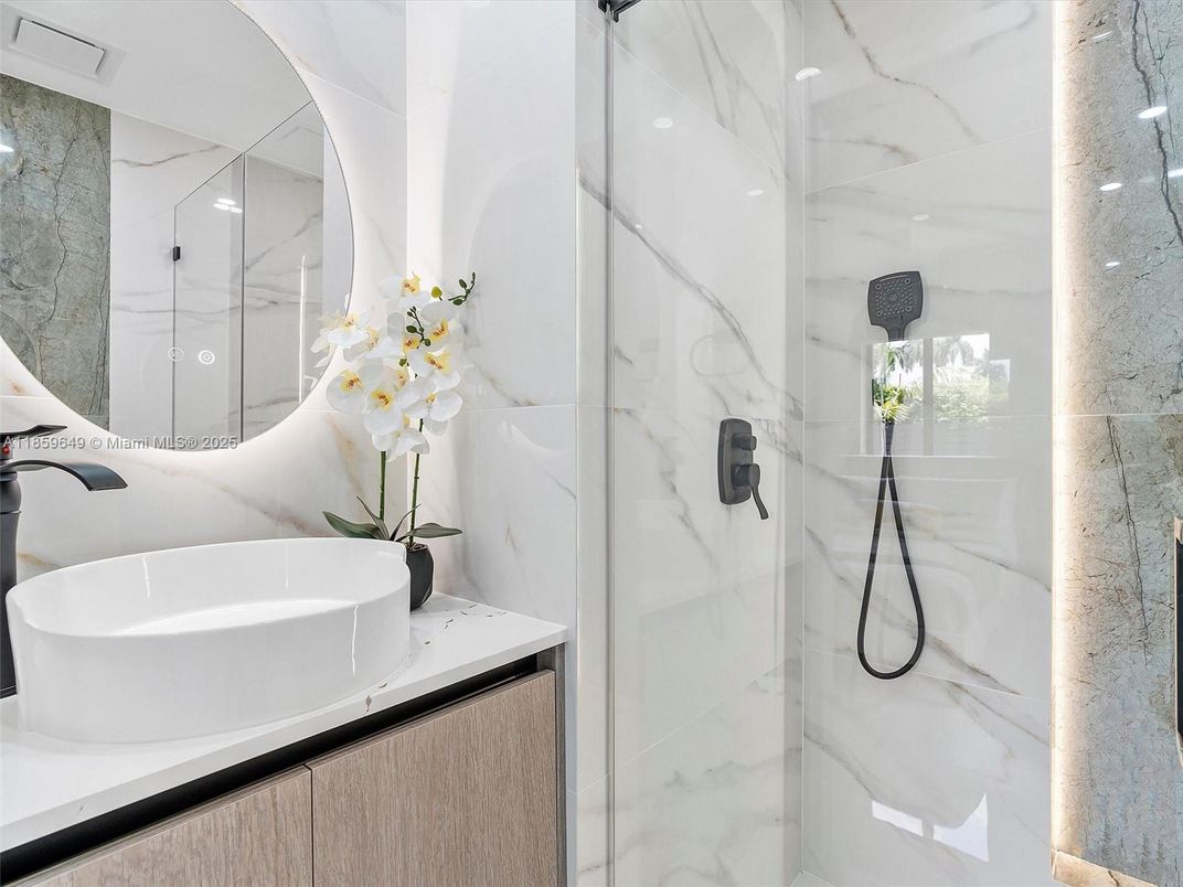 Bathroom, Glass Shower, Interior, Marble Walls