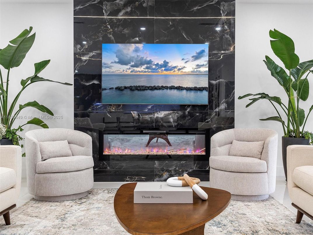 Fireplace, Interior, Living room, Marble Walls, Water