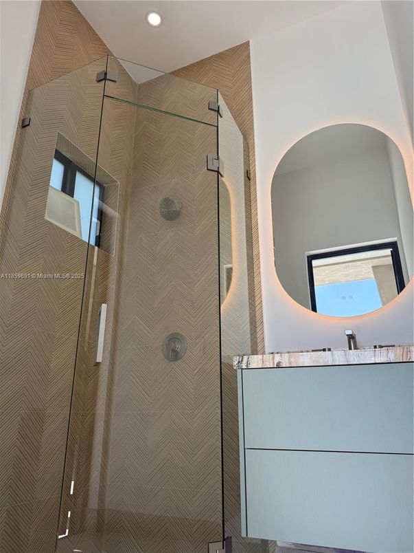 Bathroom, Glass Shower, Interior, Recessed Lighting