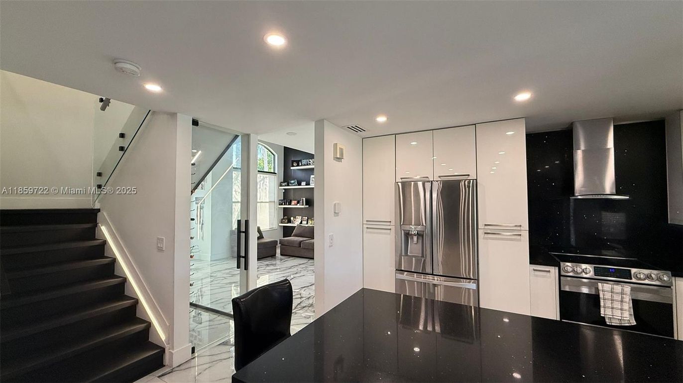 Interior, Kitchen, Marble, Recessed Lighting, Stainless Steel Appliances