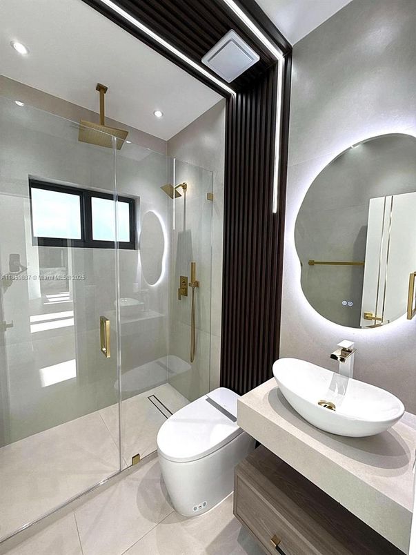 Bathroom, Glass Shower, Interior, Recessed Lighting