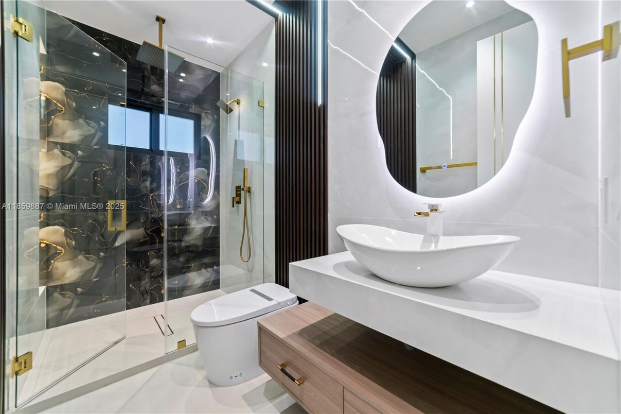 Bathroom, Glass Shower, Interior, Recessed Lighting