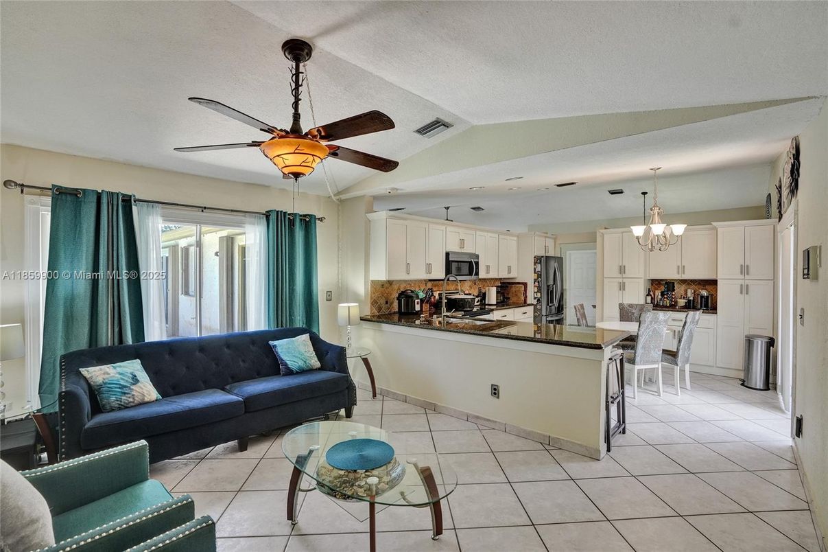 Chandelier, Dining room, Interior, Kitchen, Living room, Recessed Lighting, Stainless Steel Appliances