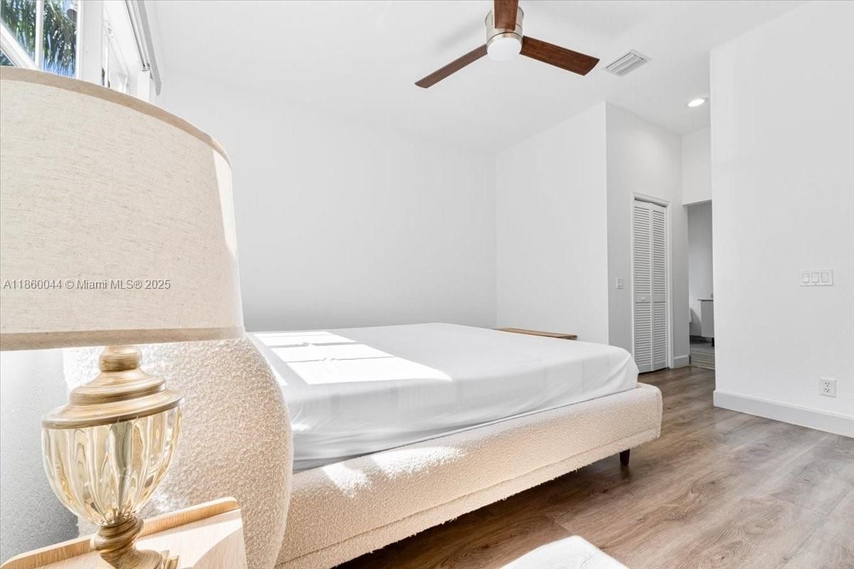 Bedroom, Interior, Recessed Lighting, Wood Texture Flooring