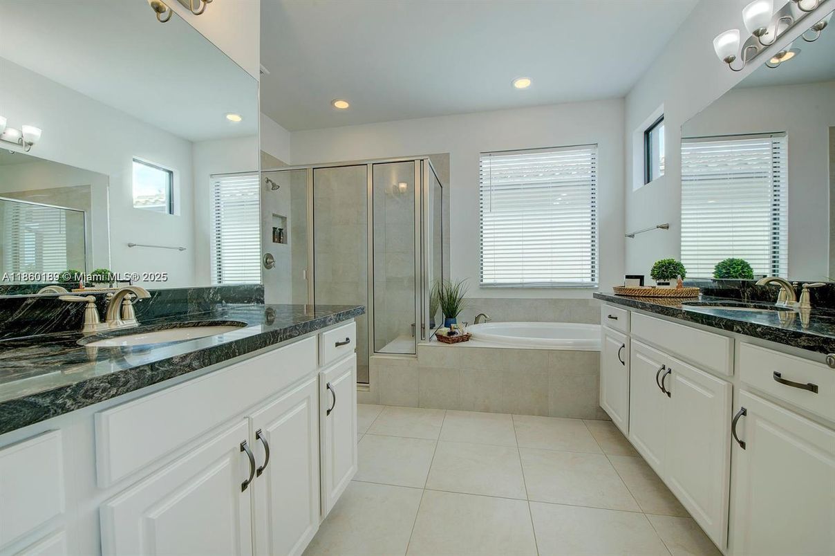 Bathroom, Dual Sink Vanities, Glass Shower, Interior, Recessed Lighting