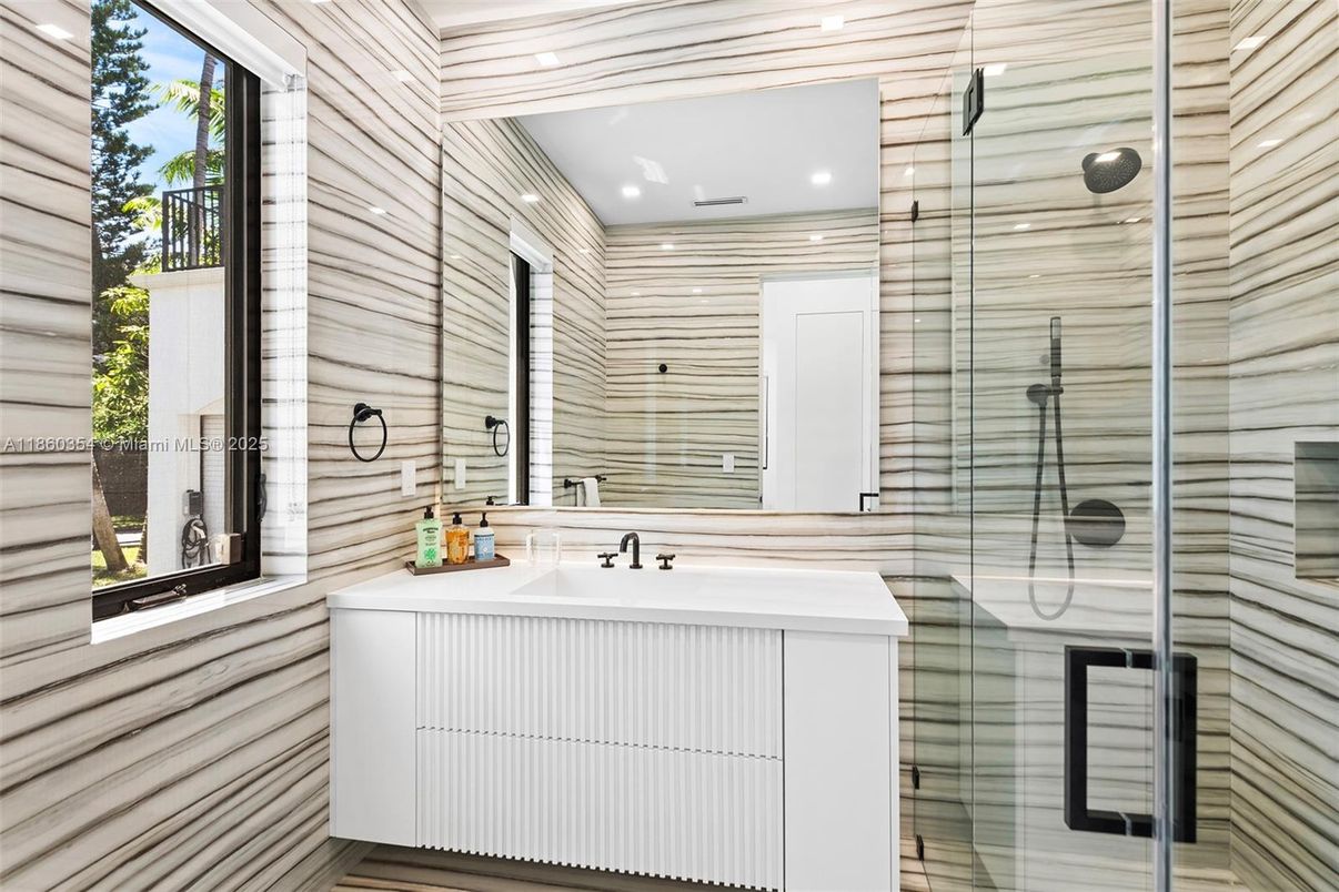 Bathroom, Glass Shower, Interior, Recessed Lighting