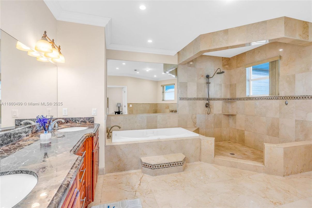 Bathroom, Dual Sink Vanities, Glass Shower, Interior, Recessed Lighting