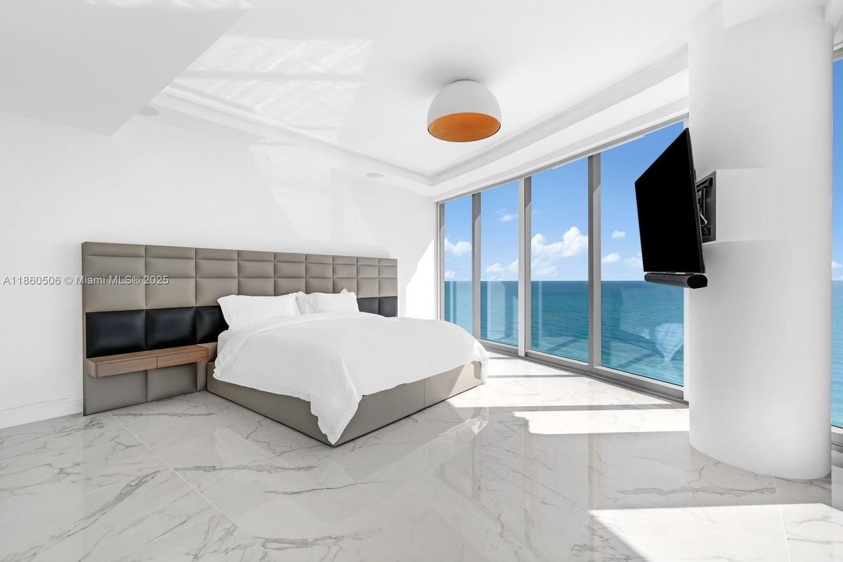 Bedroom, Interior, Marble, Pendant Lights, Water