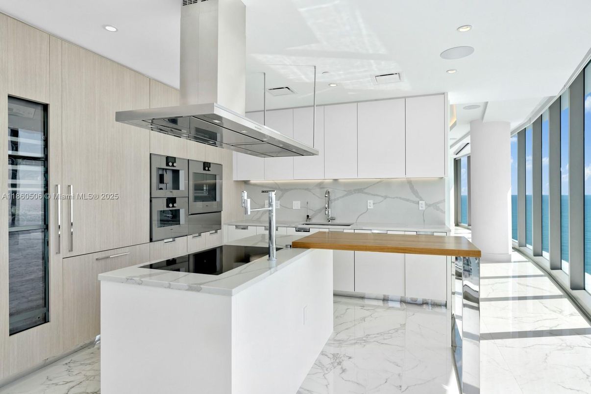 Interior, Kitchen, Marble, Recessed Lighting, Stainless Steel Appliances, Water