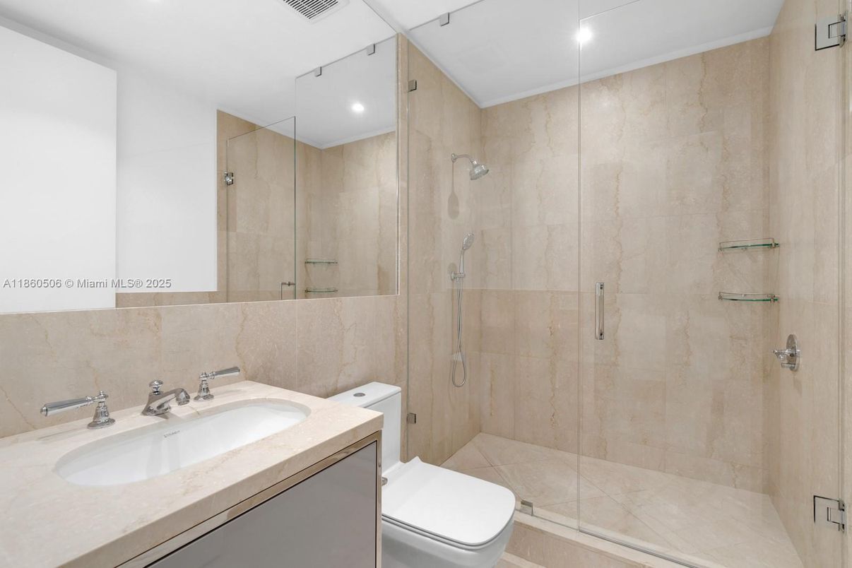 Bathroom, Glass Shower, Interior, Recessed Lighting