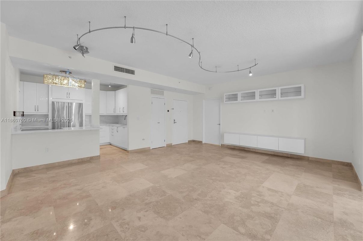 Chandelier, Empty room, Interior, Kitchen, Stainless Steel Appliances