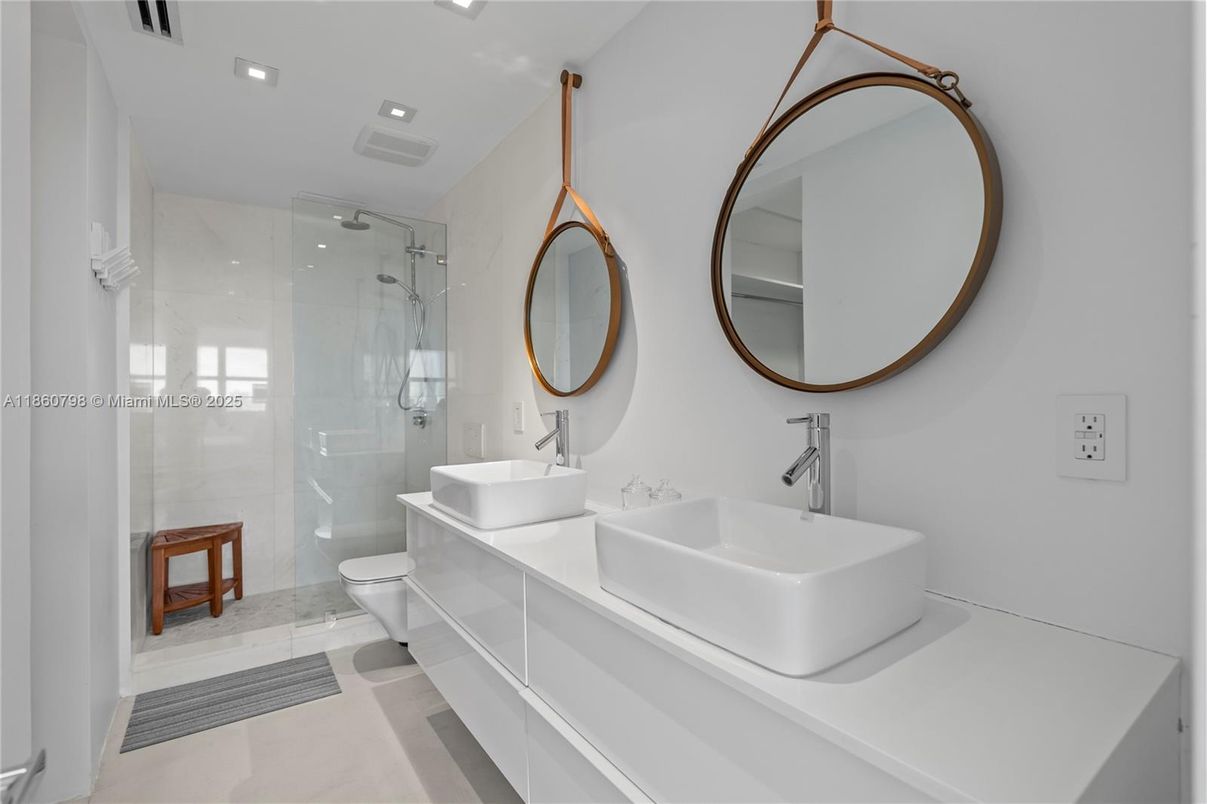 Bathroom, Dual Sink Vanities, Glass Shower, Interior, Recessed Lighting