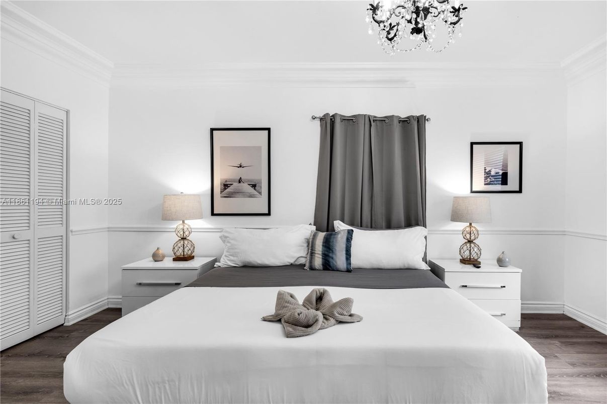 Bedroom, Chandelier, Interior, Wood Texture Flooring