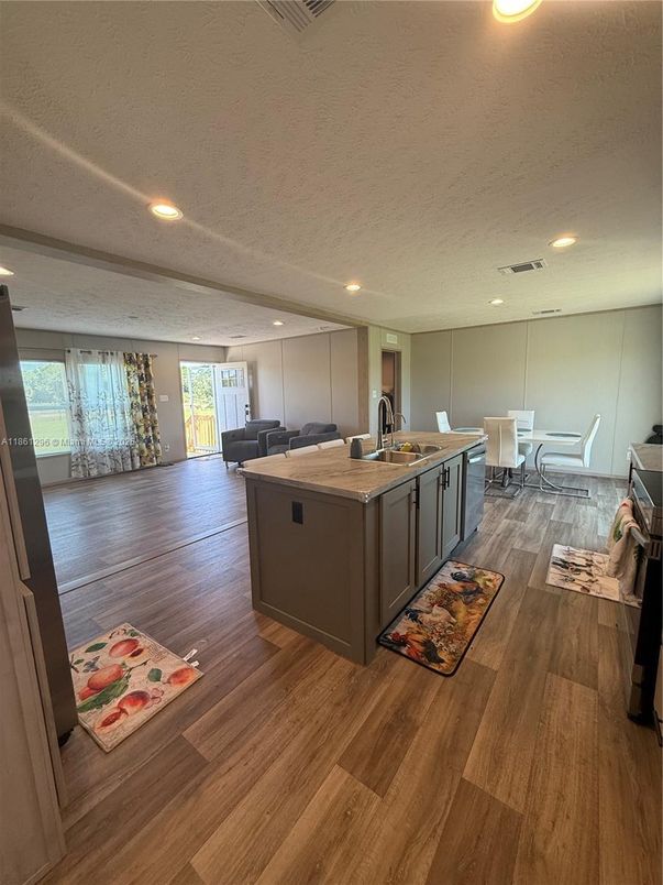 Dining room, Interior, Kitchen, Recessed Lighting, Wood Texture Flooring