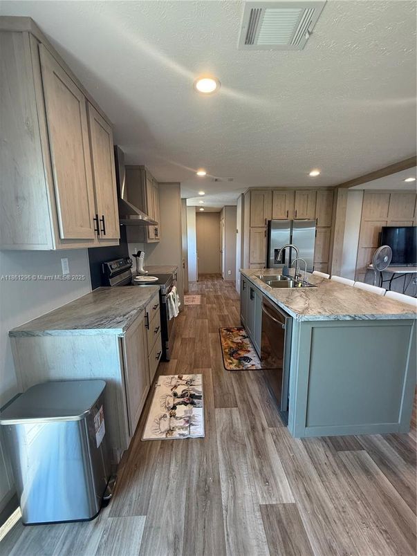 Interior, Kitchen, Recessed Lighting, Wood Texture Flooring