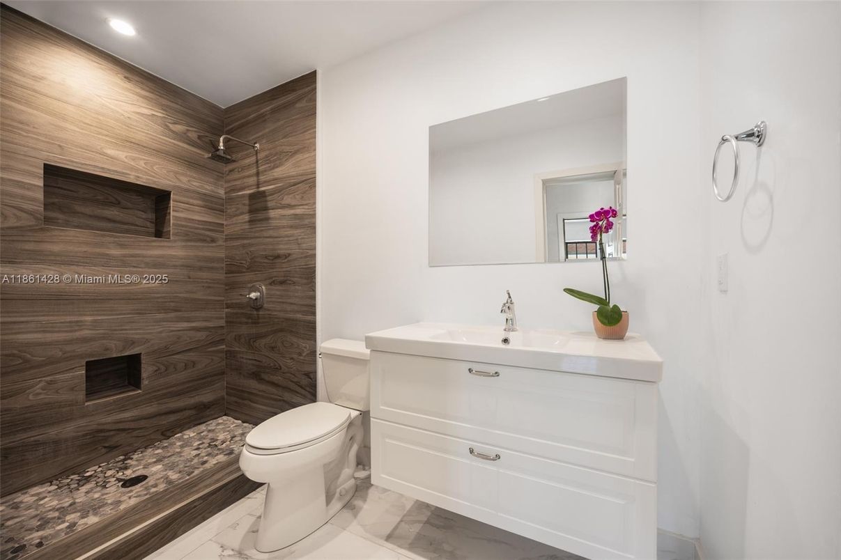 Bathroom, Interior, Marble, Recessed Lighting, Wooden Walls
