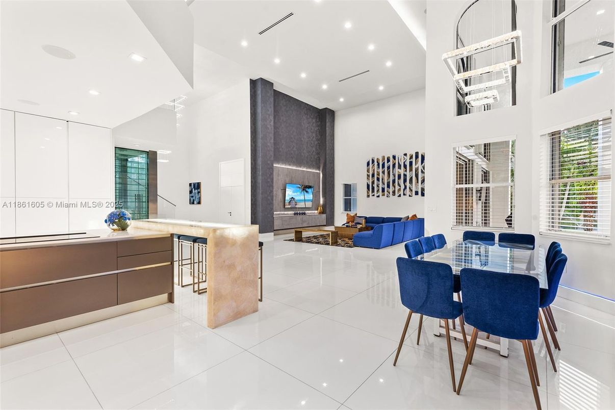 Dining room, Fireplace, Interior, Living room, Recessed Lighting