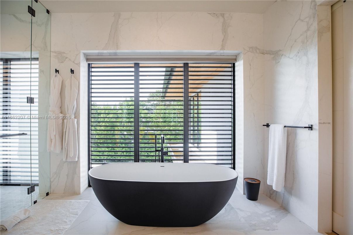 Bathroom, Free Standing Baths, Glass Shower, Interior, Marble, Marble Walls